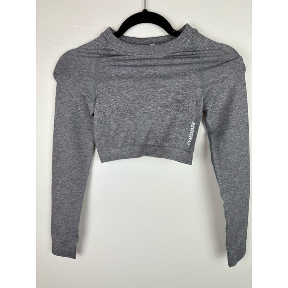 NWT GymShark Grey on Grey Long Sleeve Crop Top size XS - Picture 1 of 6